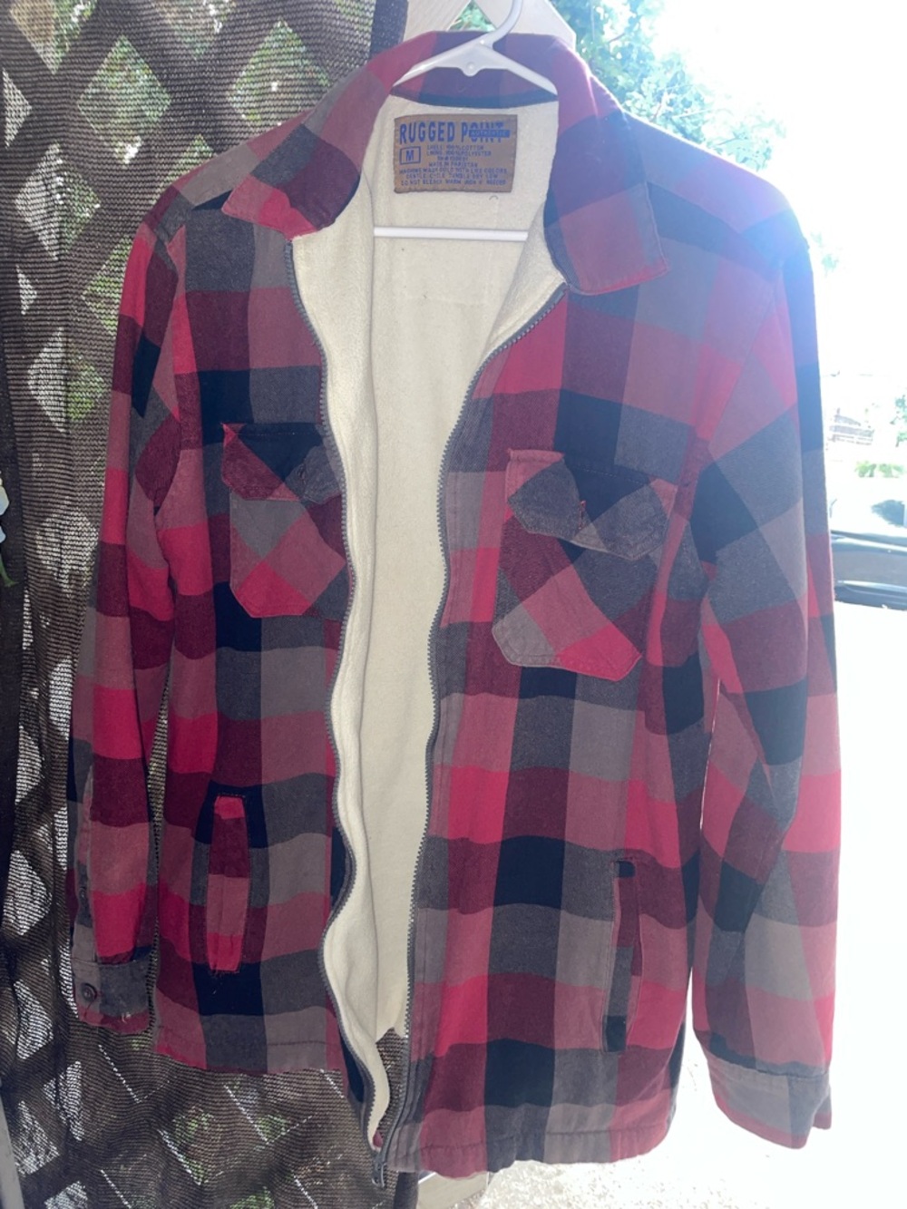 Rugged Point Men's Red Black Plaid Sherpa-Lined Field Jacket